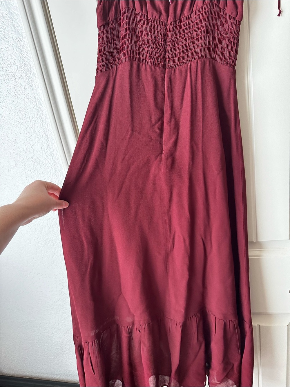 Reformation Burgundy Maroon Strappy Slip Ruffle Maxi Dress size 0 - Picture 9 of 15
